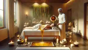 Shirodhara-terapi: ayurvedisk oljebehandling for dyp avslapning, indre ro og velvære – illustrasjon