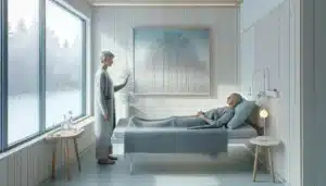 Reiki practitioner holding hands above a cancer patient in norway