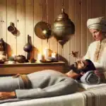 Ayurveda og massasje: kunsten å balansere energi for god helse 3 Shirodhara oil therapy in a norwegian spa with winter forest view